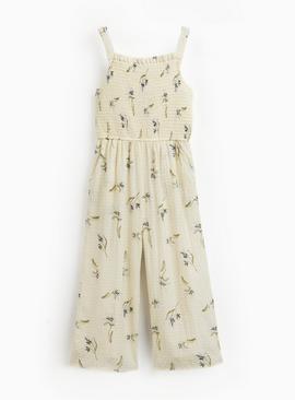 Cream Floral Print Sleeveless Jumpsuit
