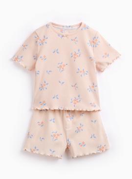 Pink Floral Waffle Texture T-Shirt & Shorts Pyjama Set