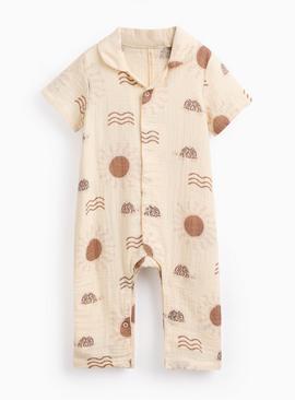 Beige Turtle Print Woven Romper