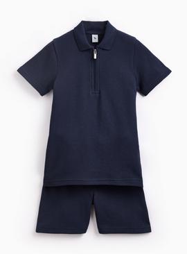 Ribbed Polo & Shorts Set