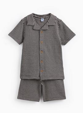 Charcoal Stripe Polo Shirt & Shorts Set