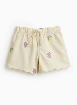 Cream Embroidered Denim Shorts