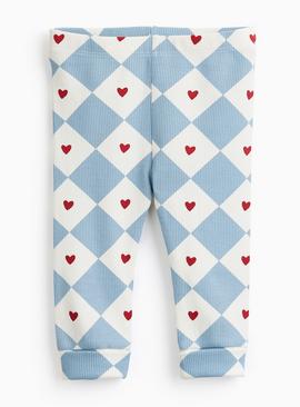 Blue Checkerboard Heart Print Leggings