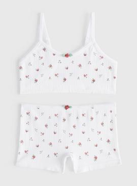 White Floral Crop Top & Shorts Set