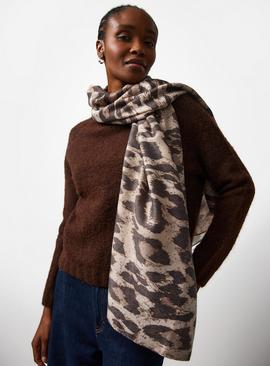 Neutral Lightweight Leopard Print Scarf One Size