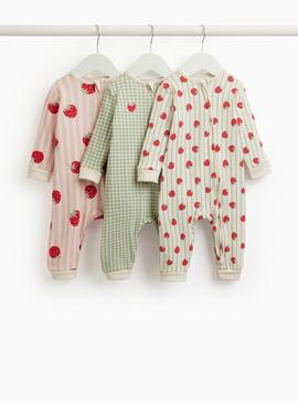 Strawberry Print Sleepsuits 3 Pack