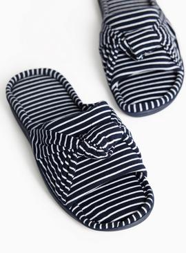 Navy Striped Knot Detail Cupsole Mule Slippers