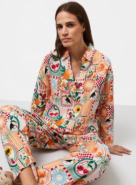 Vacation Stamp Print Linen Blend Traditional Pyjamas