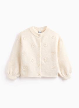 Cream Flower Design Button Cardigan