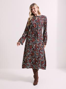 DOROTHY PERKINS Animal Keyhole Belted Long Sleeve Midi Dress