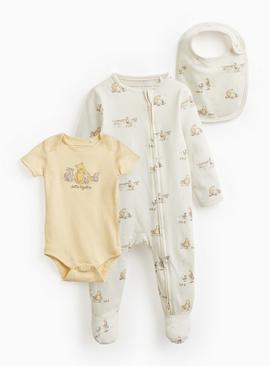Yellow Winnie The Pooh Print 3-Piece Starter Set 6-9 months