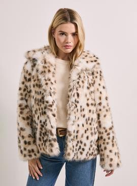 DOROTHY PERKINS Deer Animal Print Fur Coat Ivory