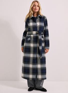 DOROTHY PERKINS Check Detail Belted Coat Navy