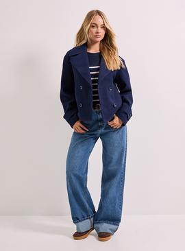 DOROTHY PERKINS Cuff Detail Wide Collared Short Coat Navy