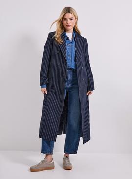 DOROTHY PERKINS Pinstripe Faux Wool Coat Navy