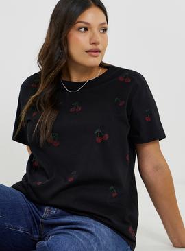 SIMPLY BE Hot Fix Cherries T Shirt