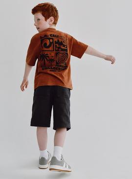 Orange Waves Graphic T-Shirt & Shorts Set