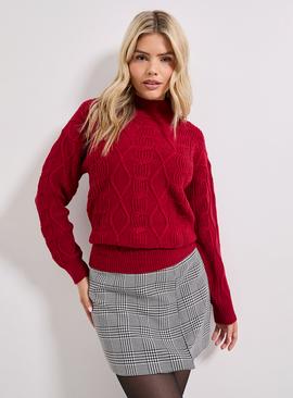 DOROTHY PERKINS Cranberry Twisted Cable Funnel Longline Jumper