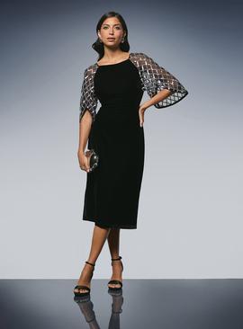 WALLIS Sequin Sleeve Square Neck Velvet Midi Dress