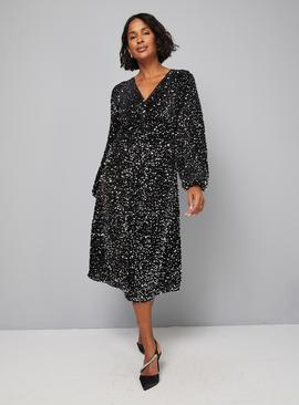 WALLIS Sequin Velvet Twist Midi Dress