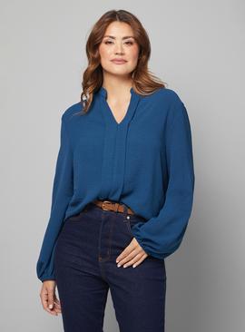 WALLIS Collarless Woven Blouse Teal
