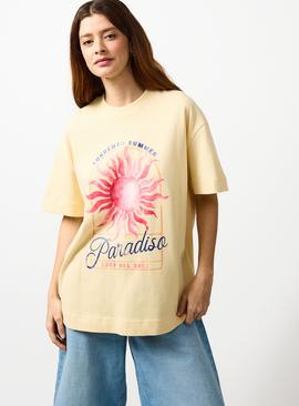 Yellow Paradise Graphic Oversized T-Shirt
