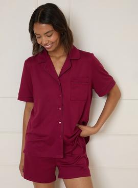 DOROTHY PERKINS Nightwear Tipped Short Sleeve Pyjama Set Burgundy