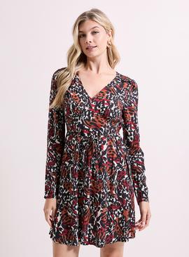 DOROTHY PERKINS Animal Shirred Shoulder Empire Long Sleeve Mini Dress