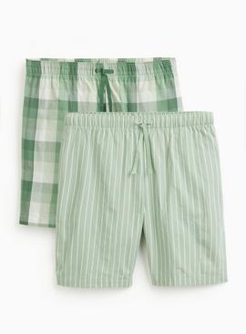 Green Check Stripe Pyjama Shorts 2 Pack