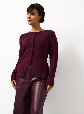 Compact Covered Button Peplum Cardigan
