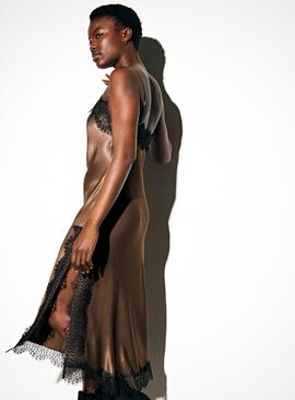 Brown Lace Satin Cami dress