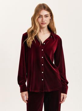 FINERY Sayge Velvet Shirt Burgundy