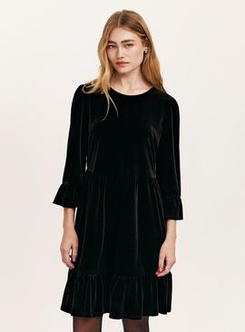 FINERY Camie Velvet Mini Dress Black