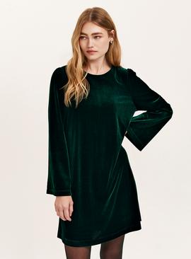 FINERY Hattie Velvet Mini Dress Bottle Green