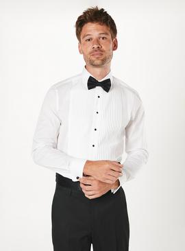 BURTON White Pleat Front Slim Fit Long Sleeve Dress Shirt