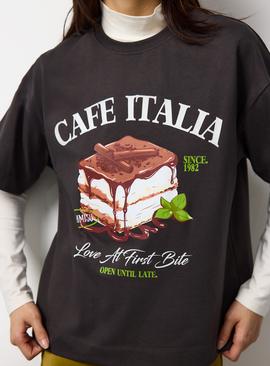 Charcoal Tiramisu Print Oversized Fit T-Shirt