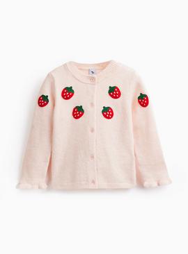 Pale Pink Strawberry Print Button Cardigan