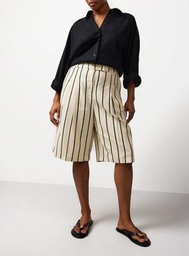 Cream Stripe Tailored Linen Blend Jorts