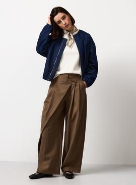Brown Wrap Front Wide Leg Trousers