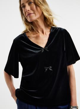 JD WILLIAMS Velvet Bow Front Angel Sleeve Top