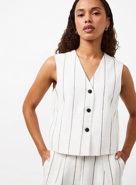 White Stripe Linen Blend Co-ord Waistcoat