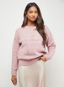 OASIS Embellished Fairisle Crew Neck Jumper