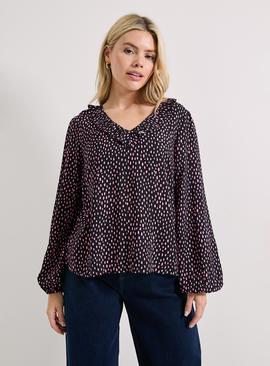 DOROTHY PERKINS Purple Spot Collar Detail Tie Sleeve Printed Blouse