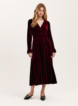 FINERY Laila Velvet Dress Burgundy