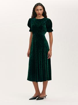 FINERY Mela Velvet Dress Green Animal