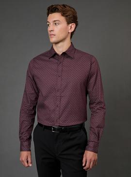 BURTON Burgundy Print Slim Fit Long Sleeve Shirt