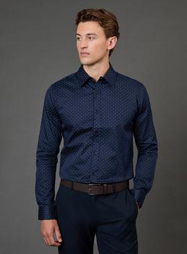 BURTON Navy Print Slim Fit Long Sleeve Shirt
