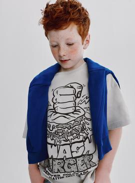 Grey Sun Bleached Smash Burger Graphic T Shirt