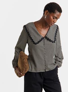 JD WILLIAMS Gingham Collar Button Through Blouson Top