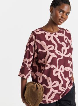 JD WILLIAMS Half Sleeve Boxy Bow Print Top